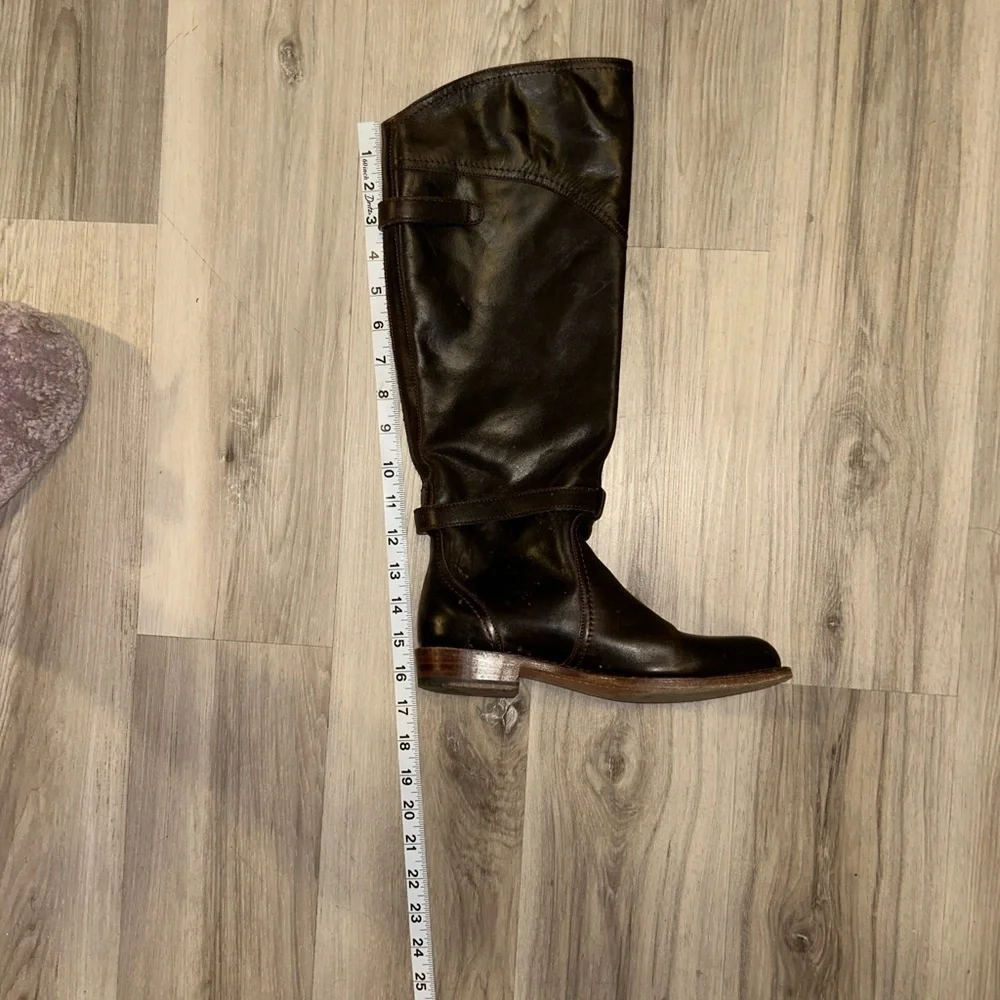 Frye VTG chocolate Brown Leather riding Boots with buckles